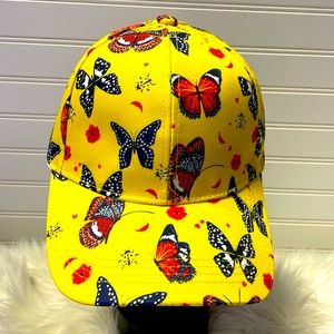 Butterfly & Ladybug Yellow Cap with Multicolored Butterflies Baseball Cap